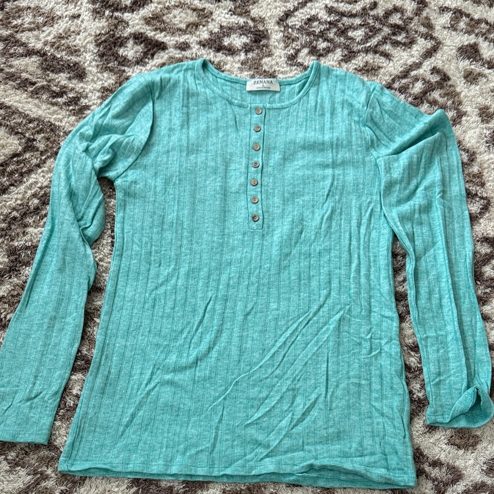 Zenana Turquoise Long Sleeve Buttoned Top